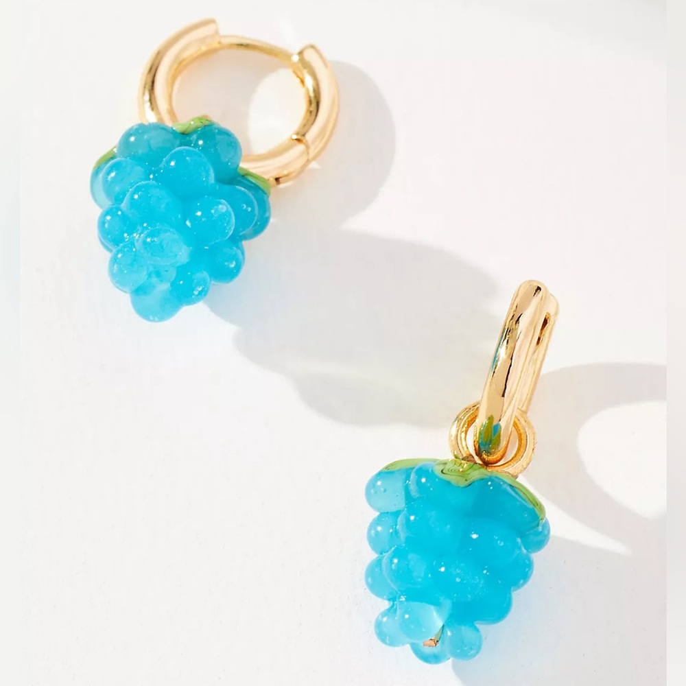 Anthropologie • NWT Aqua Blue Beaded Fruit Huggie Drop Earrings